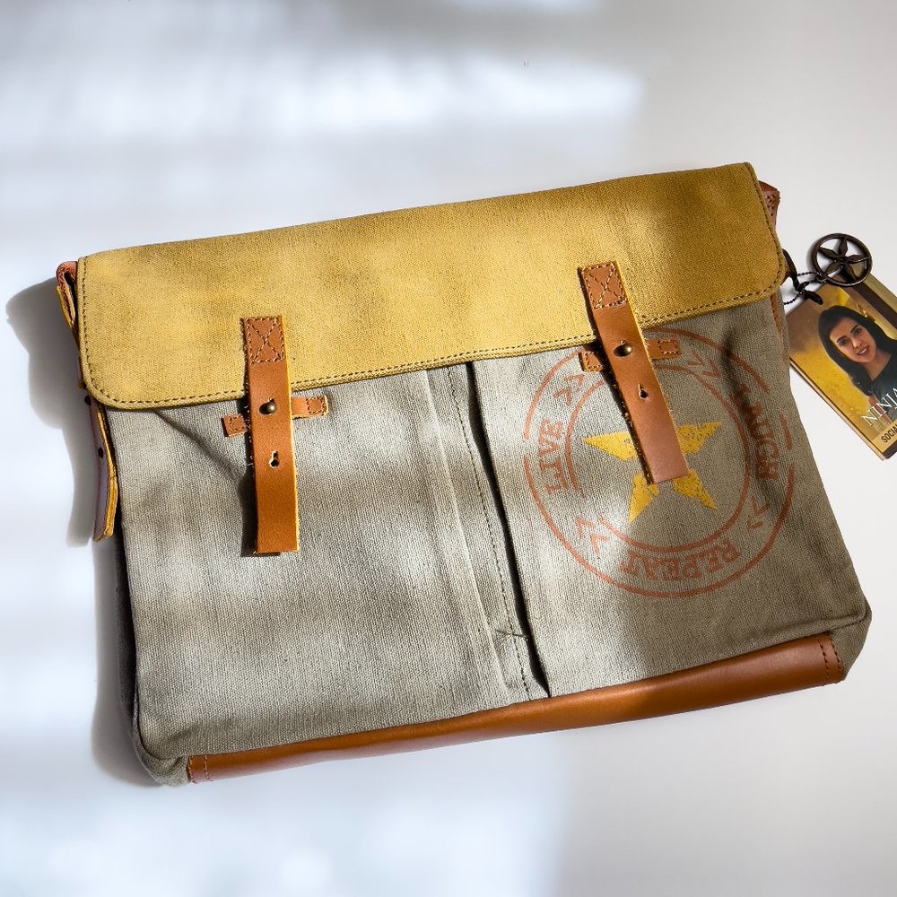 Ninja Girl Khaki and Brown Jaden Laptop Bag